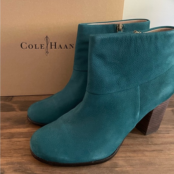 Cole Haan Shoes - Like-New Cole Haan Suede Heeled Boots, Nike Air, Dark Teal (W 11)